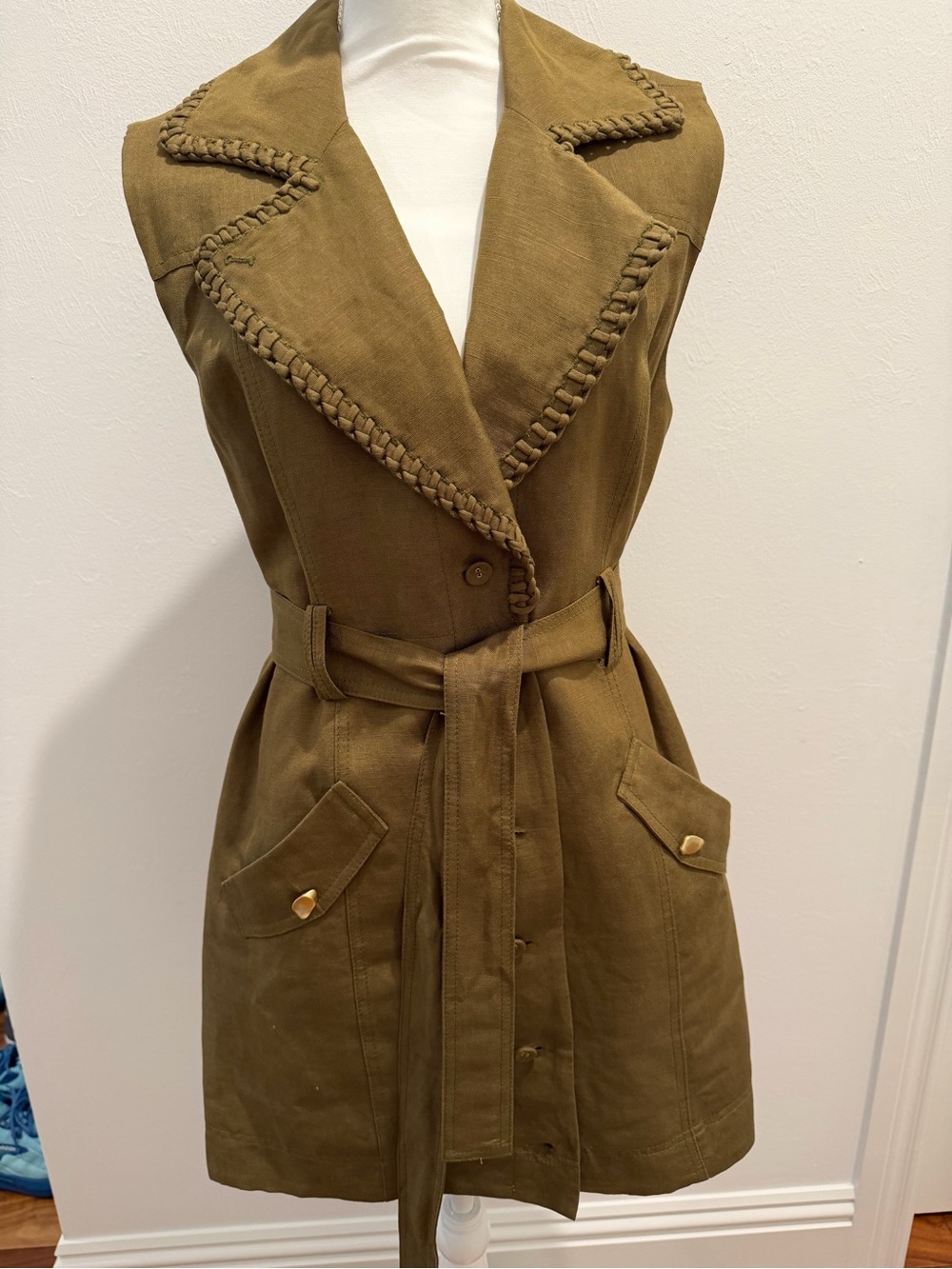 Aje Sleeveless Braided-Trim Utility Vest in Olive